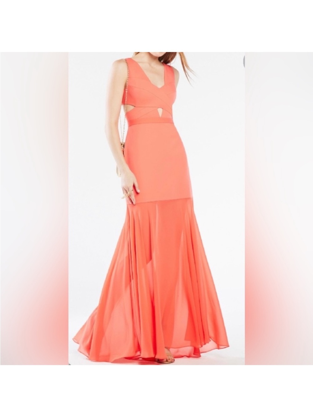 BCBG MaxAzria Coral-Pink Cutout Dress Sheer Bottom